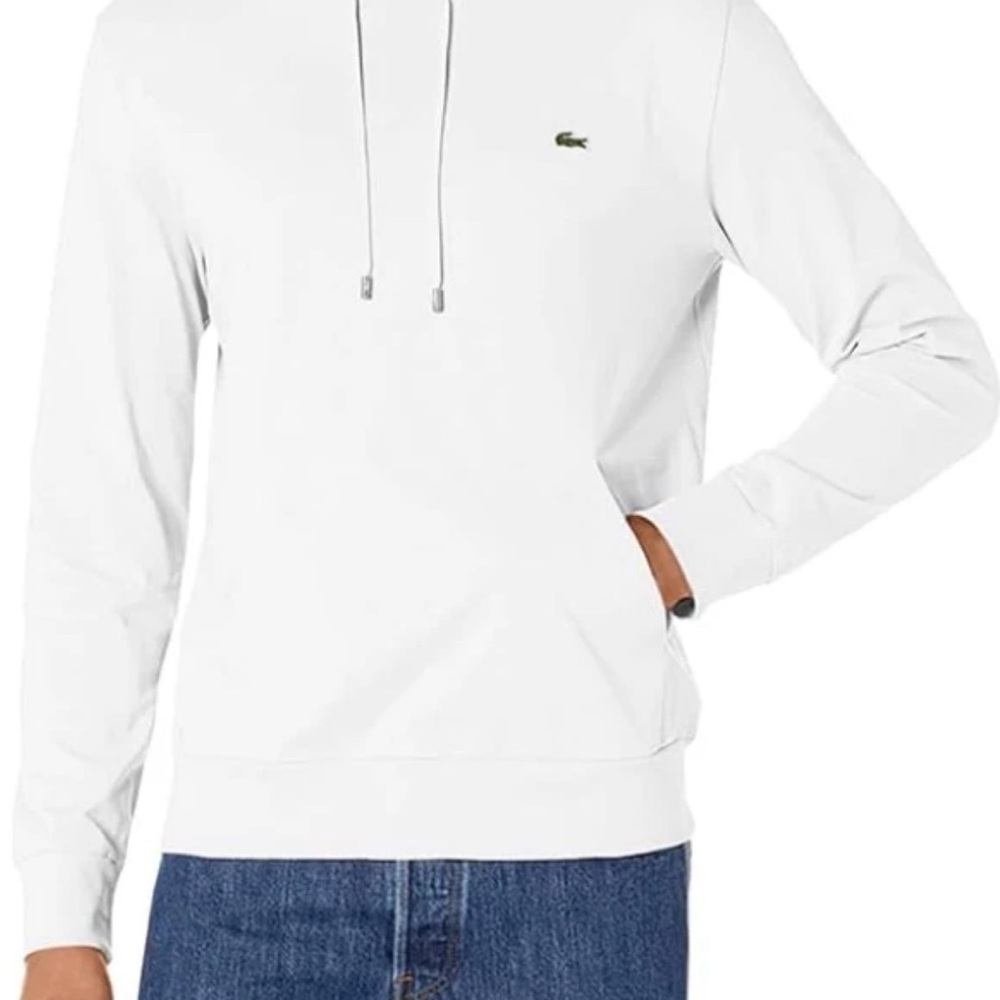 NWT Lacoste Men's Jersey Long-Sleeve Hooded Tshirt, White, M
